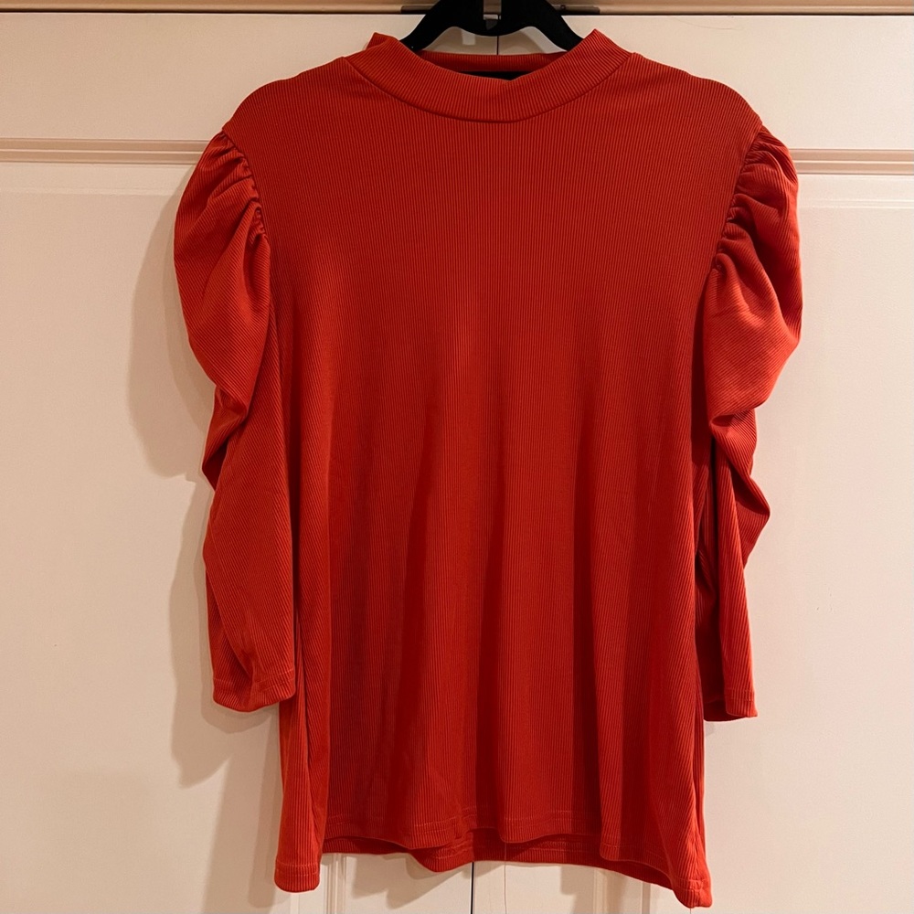 SHEIN - MOCK NECK, PUFFED SLEEVES ORANGE TOP NWOT